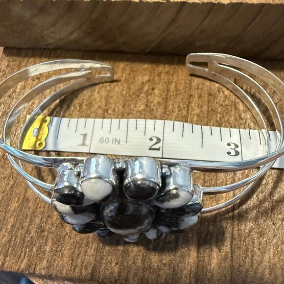 White Buffalo Dahlia Turquoise Adjustable Sterling Cuff - Picture 5 of 8